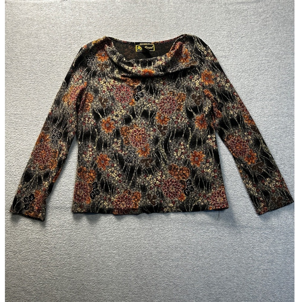 Stretch Blouse Women Large Boho Floral Abstract Textured Long Sleeve Mirasol Top